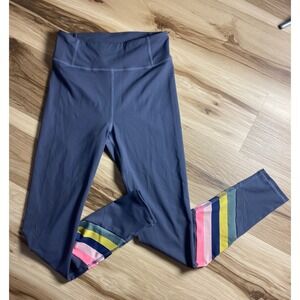 Boden Women Gray Rainbow Chevron Stripe Active Leggings US 6 Zip Pocket